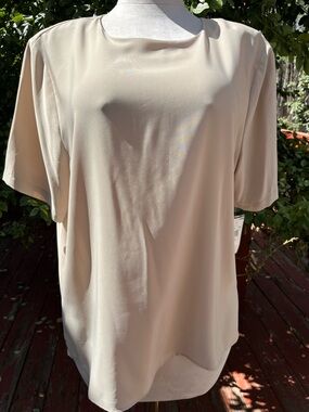 Notations Cream Silk Blouse Short Sleeve Keyhole Back Top Size 2X NWT